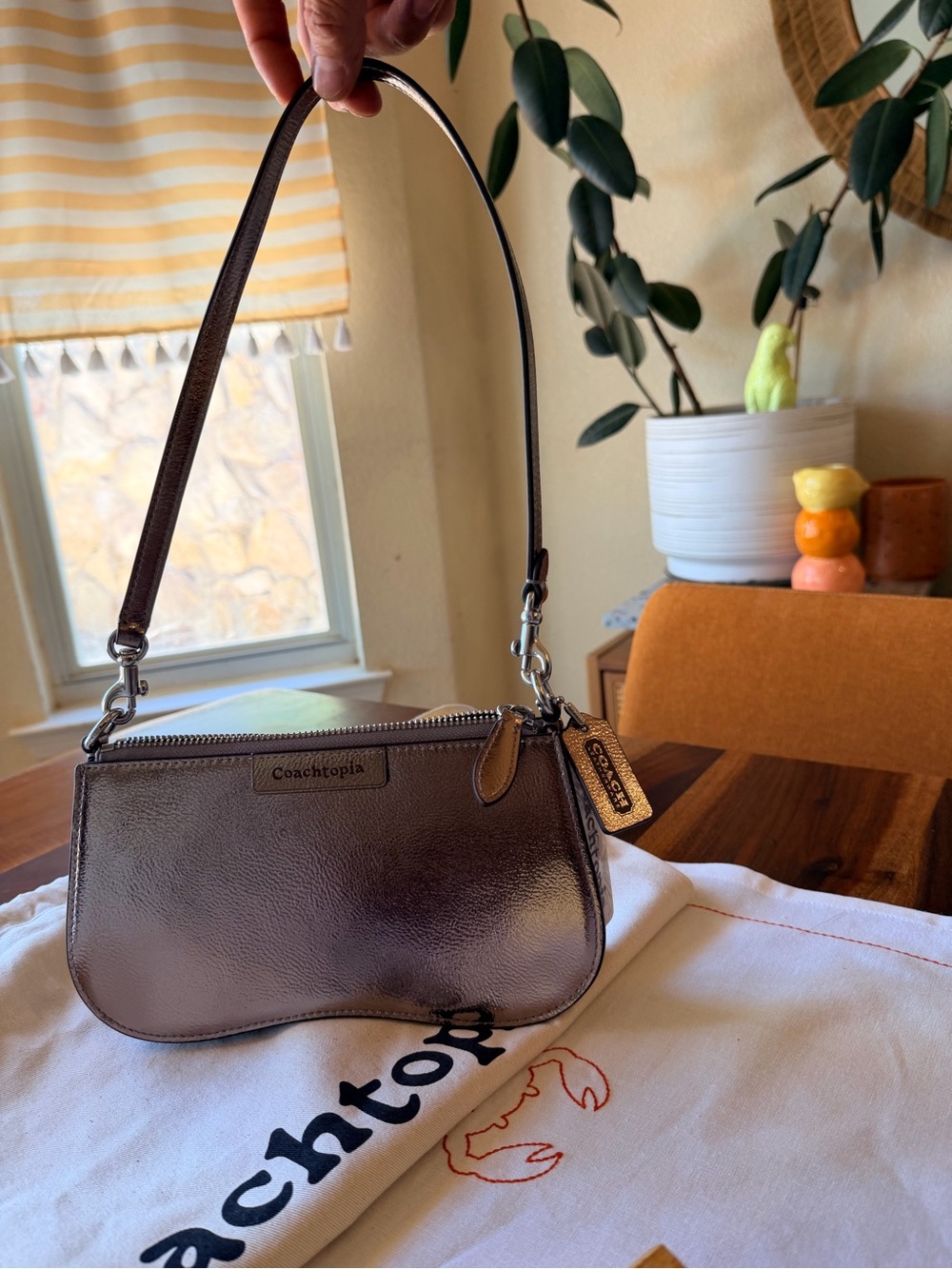 Small Wavy Shoulder Bag In Metallic Coachtopia Leather